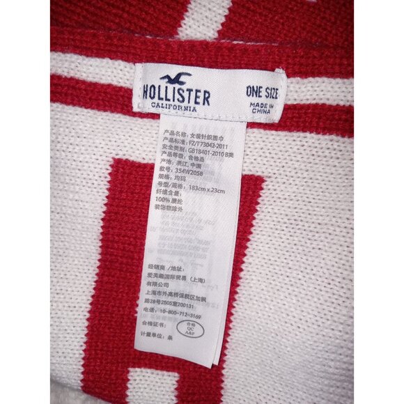 Hollister Scarf Red White One Size Winter Gear - Picture 3 of 4